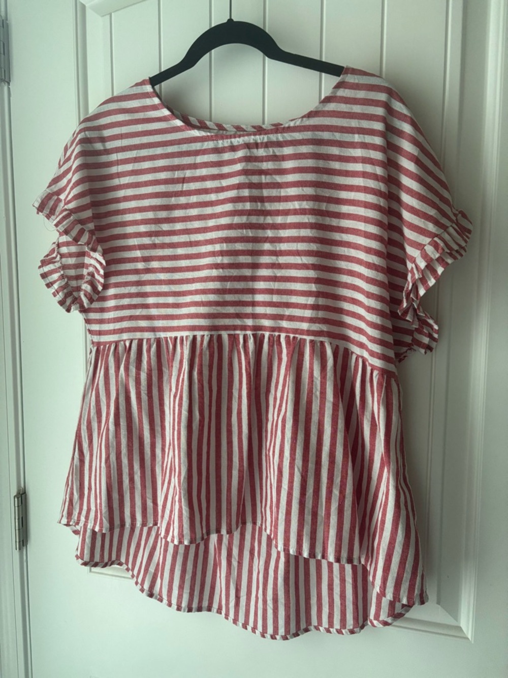 SHEIN Red & White Striped Peplum Tunic Top